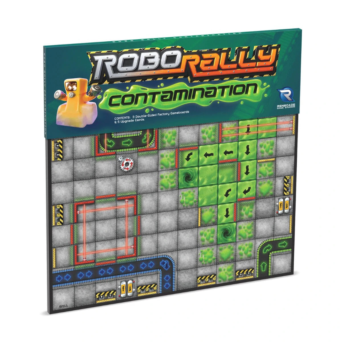 Robo Rally Contamination Expansion box showing radioactive factory board artwork