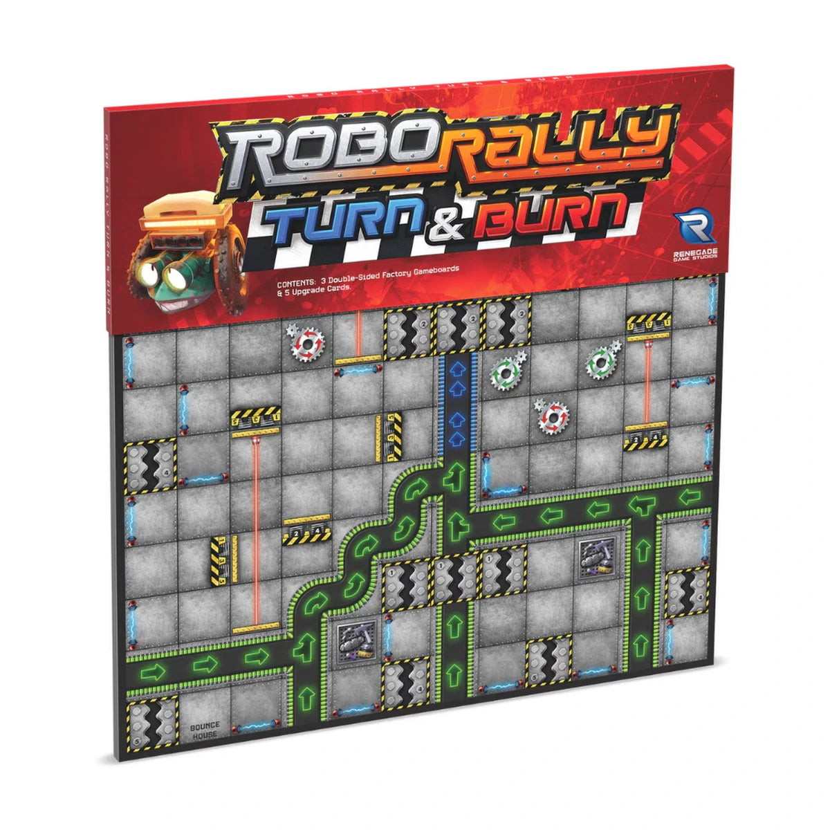 Robo Rally Turn and Burn Expansion box showing factory board artwork and Robo Rally branding