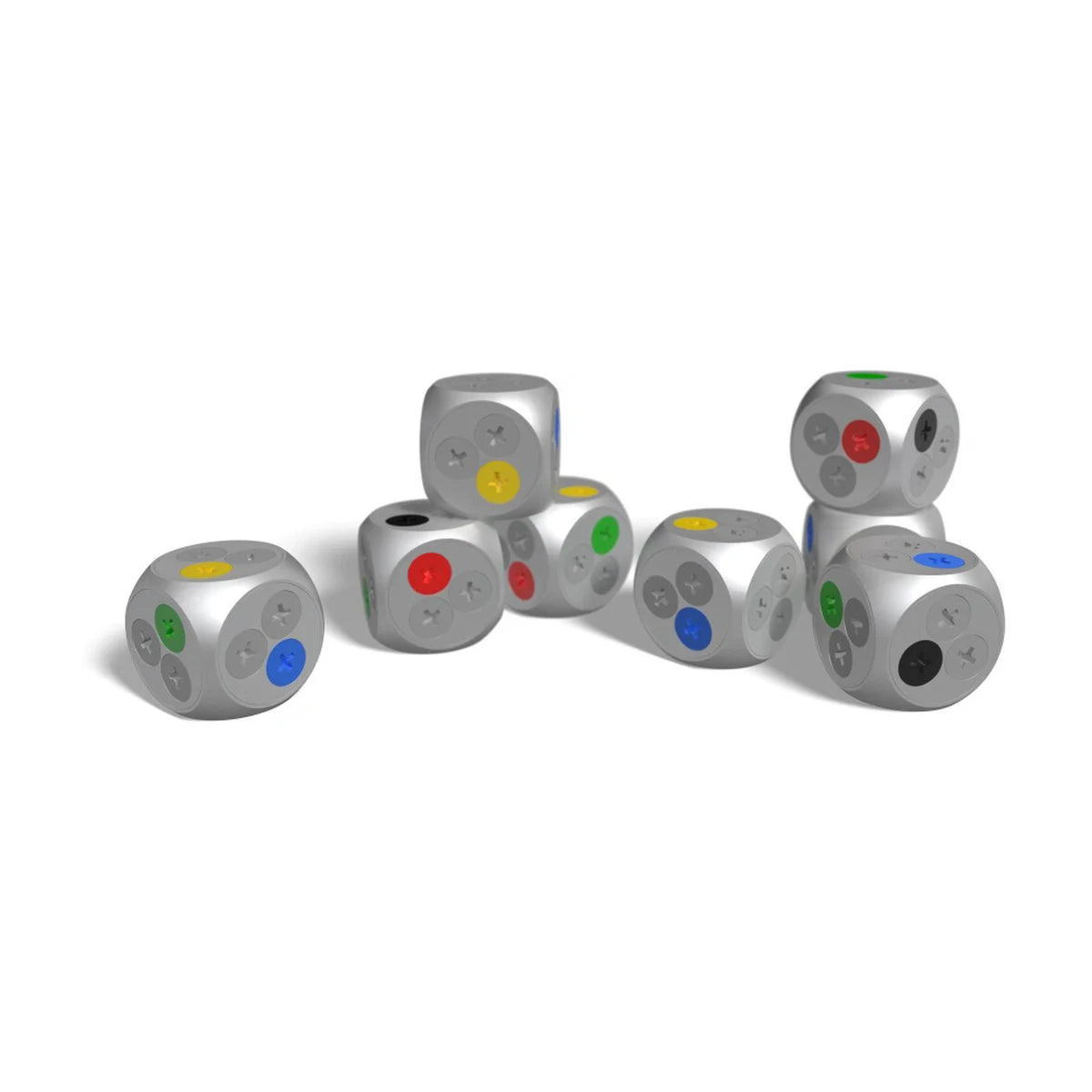 RONE Invasion customisable dice with removable coloured screws used to generate resources during gameplay