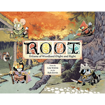 Root board game woodland artwork featuring the four asymmetric base-game factions
