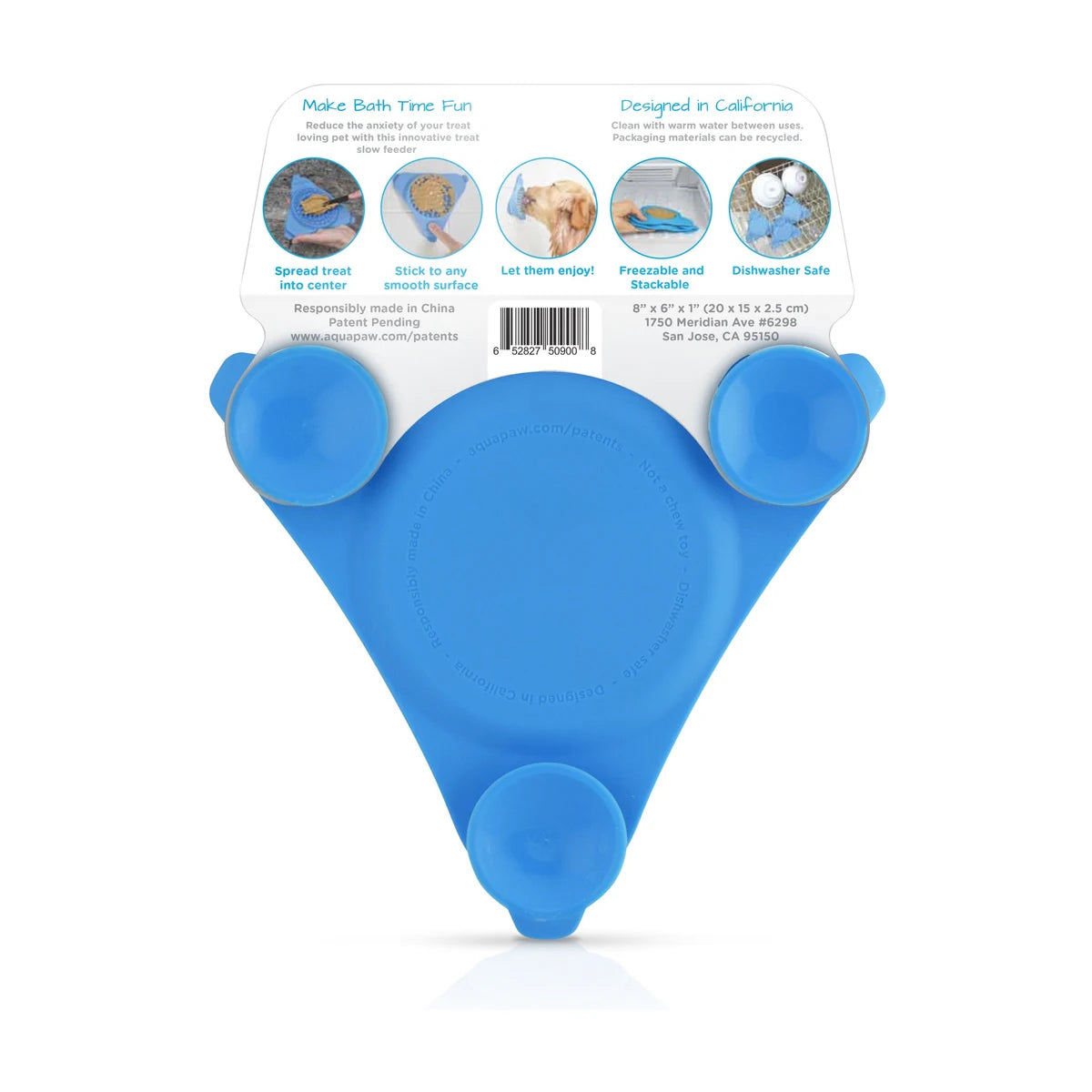 Aquapaw Slow Treater dog lick mat packaging showing use instructions and product features
