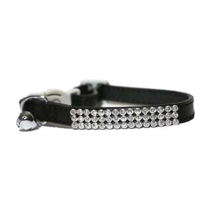 Rosewood black faux leather diamante cat collar with adjustable quick-release buckle and small bell