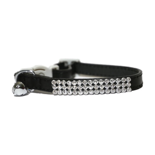 Rosewood black faux leather diamante cat collar with adjustable quick-release buckle and small bell