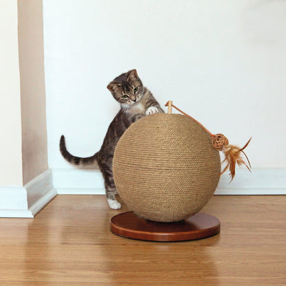 Cat exploring the Rosewood Catwalk Collection Parsley rounded jute cat scratcher in a home setting