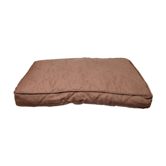 Rosewood Chocolate Tweed Dog Mattress featuring a rectangular padded design, chocolate brown tweed fabric and quilted surface on a white background.