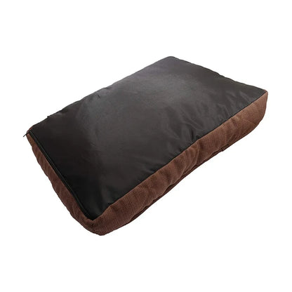 Rosewood Chocolate Tweed Dog Mattress underside showing the black base, chocolate brown fabric sides and zip fastening on a white background.