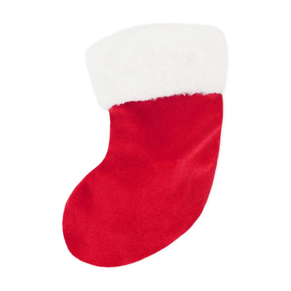 Red Rosewood Christmas Cat Toy Stocking with a large white fluffy cuff, photographed on a white background.