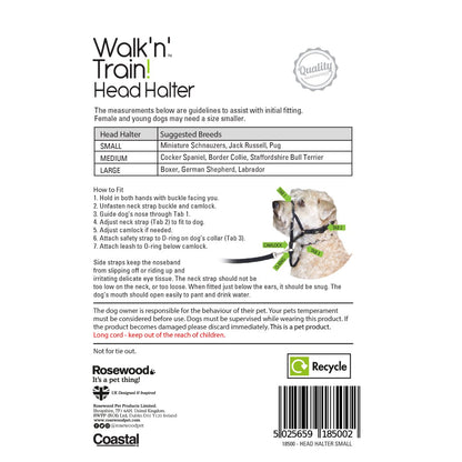 Rosewood Coastal Walk 'n Train Dog Head Halter fitting and size guide