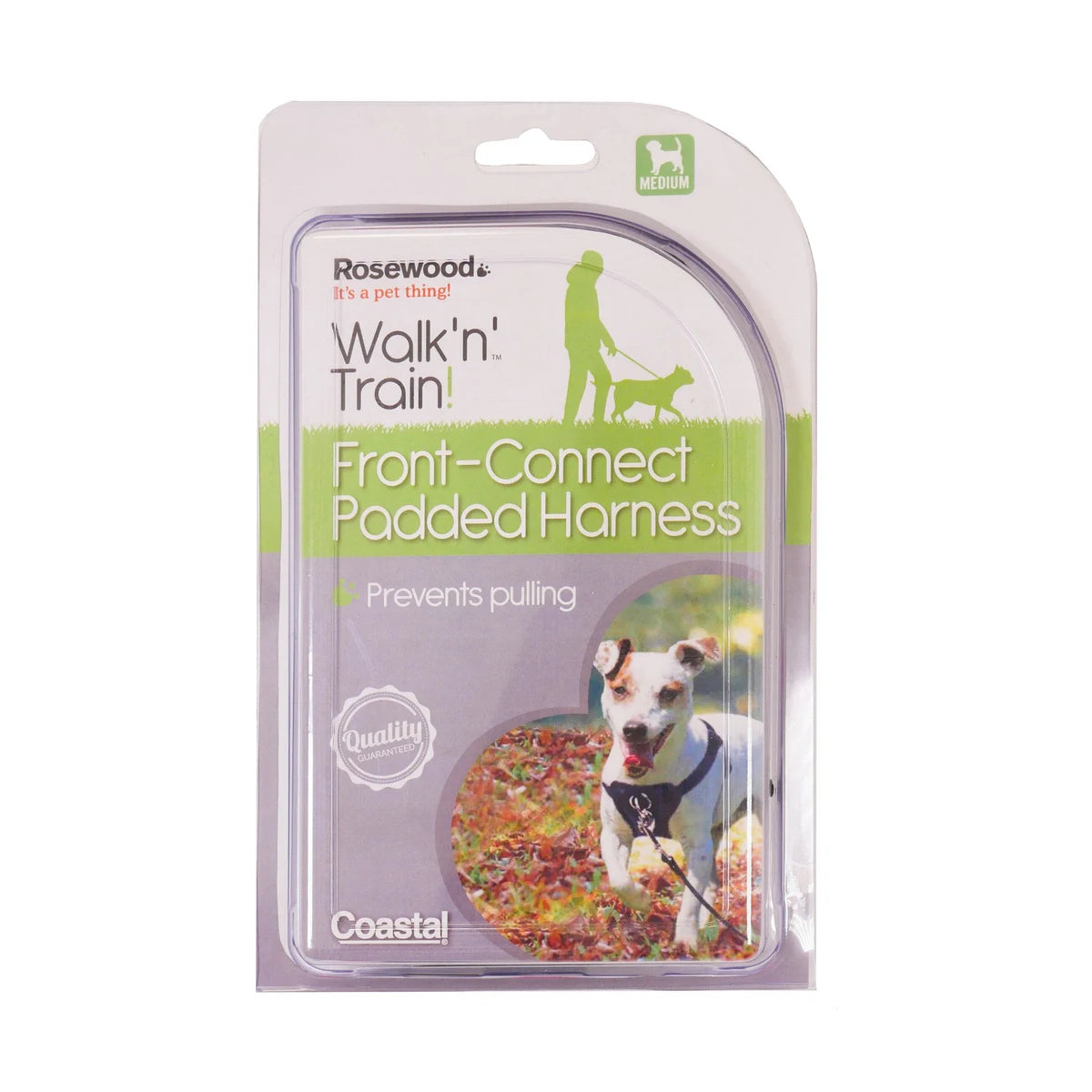 Rosewood Coastal Walk 'n Train Front-Connect Padded Dog Harness Medium in packaging