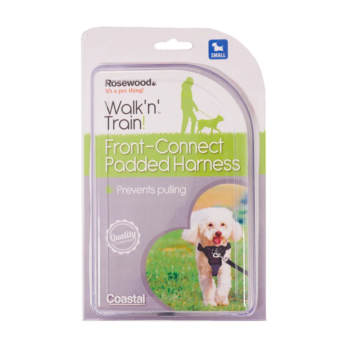 Rosewood Coastal Walk 'n Train Front-Connect Padded Dog Harness Small in packaging