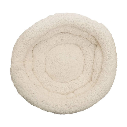 Top view of Rosewood Deep Tweed Teddy Bear Round Pet Bed showing the soft cream fleece lining, padded circular rim and deep resting area.
