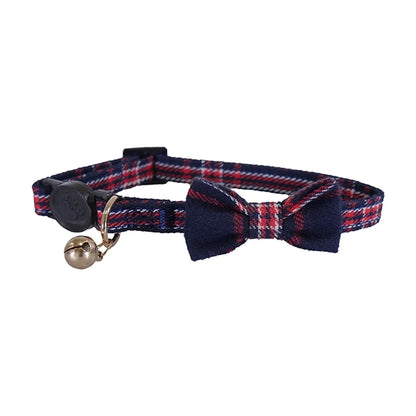 Rosewood Designer navy and red tartan cat collar with quick-release buckle and removable bell