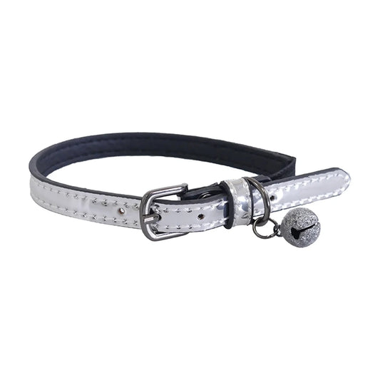 Rosewood Designer Silver Cat Collar with shiny silver print, quick-release buckle and removable bell