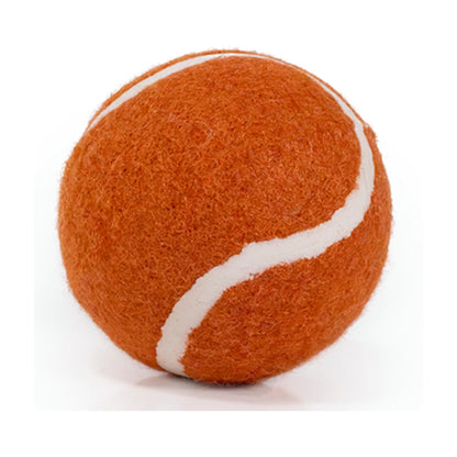 Close-up of the orange tennis ball with a white curved stripe hidden inside Rosewood Gerard Gonk plush dog toy.