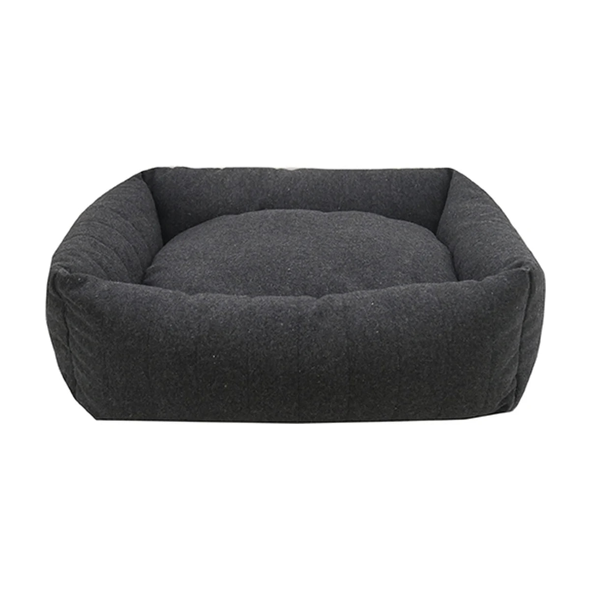 Rosewood Grey Felt with Memory Foam Square Dog Bed with padded raised sides and removable cushion on white background.