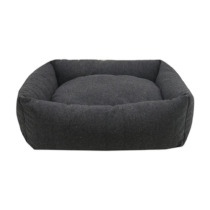 Rosewood Grey Felt with Memory Foam Square Dog Bed with padded raised sides and removable cushion on white background.