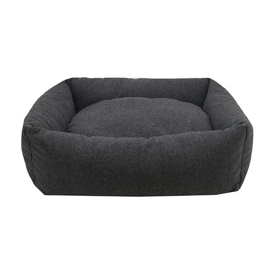 Rosewood Grey Felt with Memory Foam Square Dog Bed with padded raised sides and removable cushion on white background.