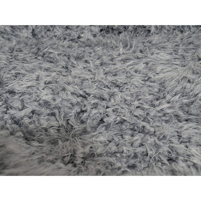 Close-up of the soft, shaggy grey lion-style faux fur lining inside the Rosewood Grey Lion Faux Suede Oval Dog Bed.