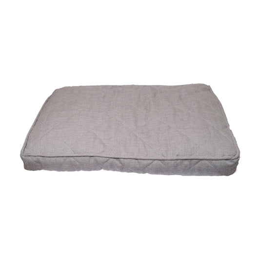 Rosewood Grey Tweed Dog Mattress rectangular dog bed in medium size with thick cushioned design and neutral grey fabric on a white background.