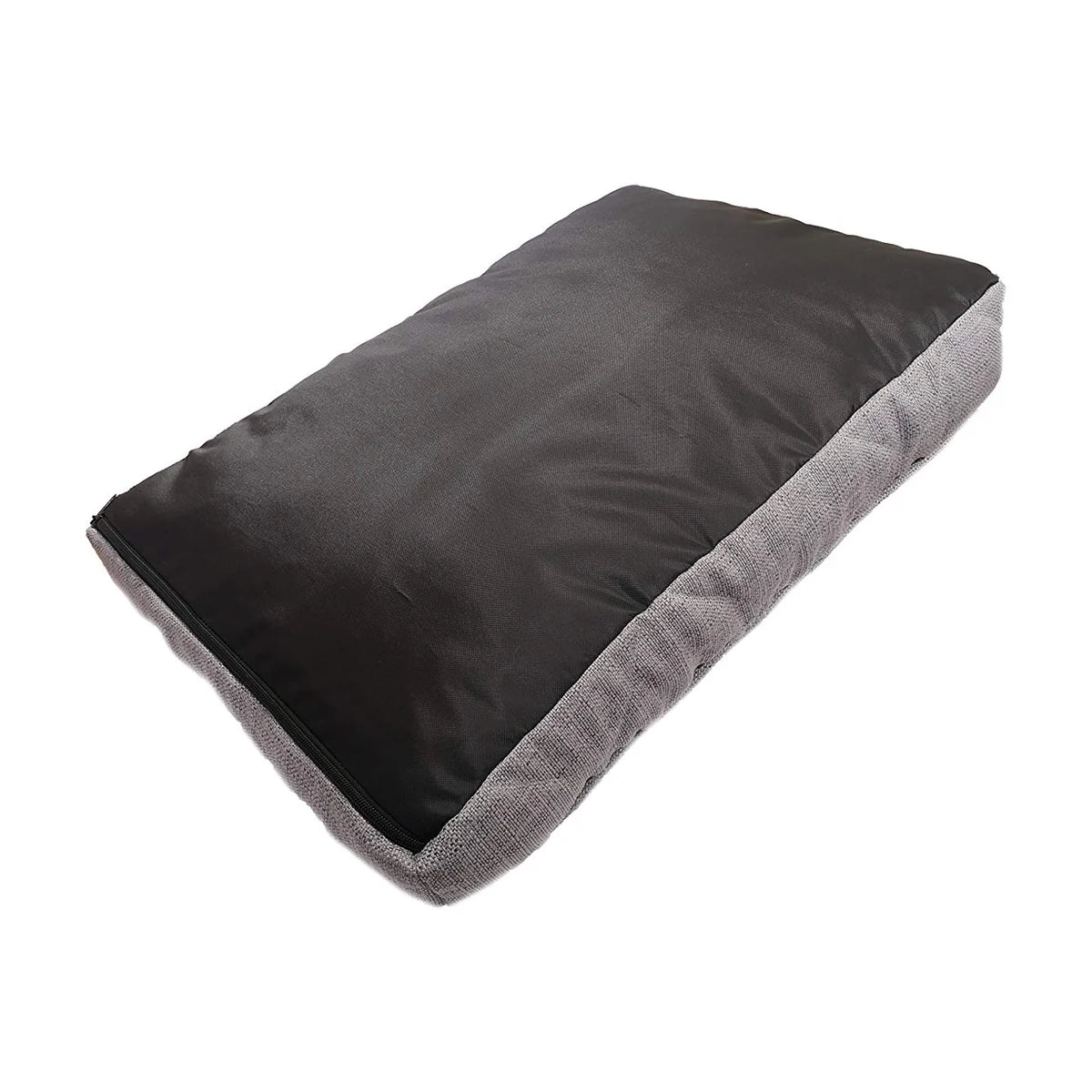Underside view of the Rosewood Grey Tweed Mattress showing the dark non-slip base, grey tweed sides
