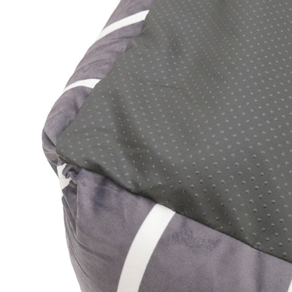 Close-up of the Rosewood Grey Velvet Stripes Square Dog Bed underside showing the textured non-slip base and striped velvet fabric.