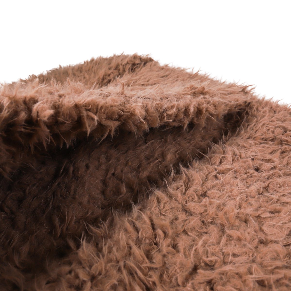 Detailed close-up of the soft, fluffy brown texture and layered fabric of the Rosewood Hedgehog Snuffle & Burrow Blanket for dogs and cats.