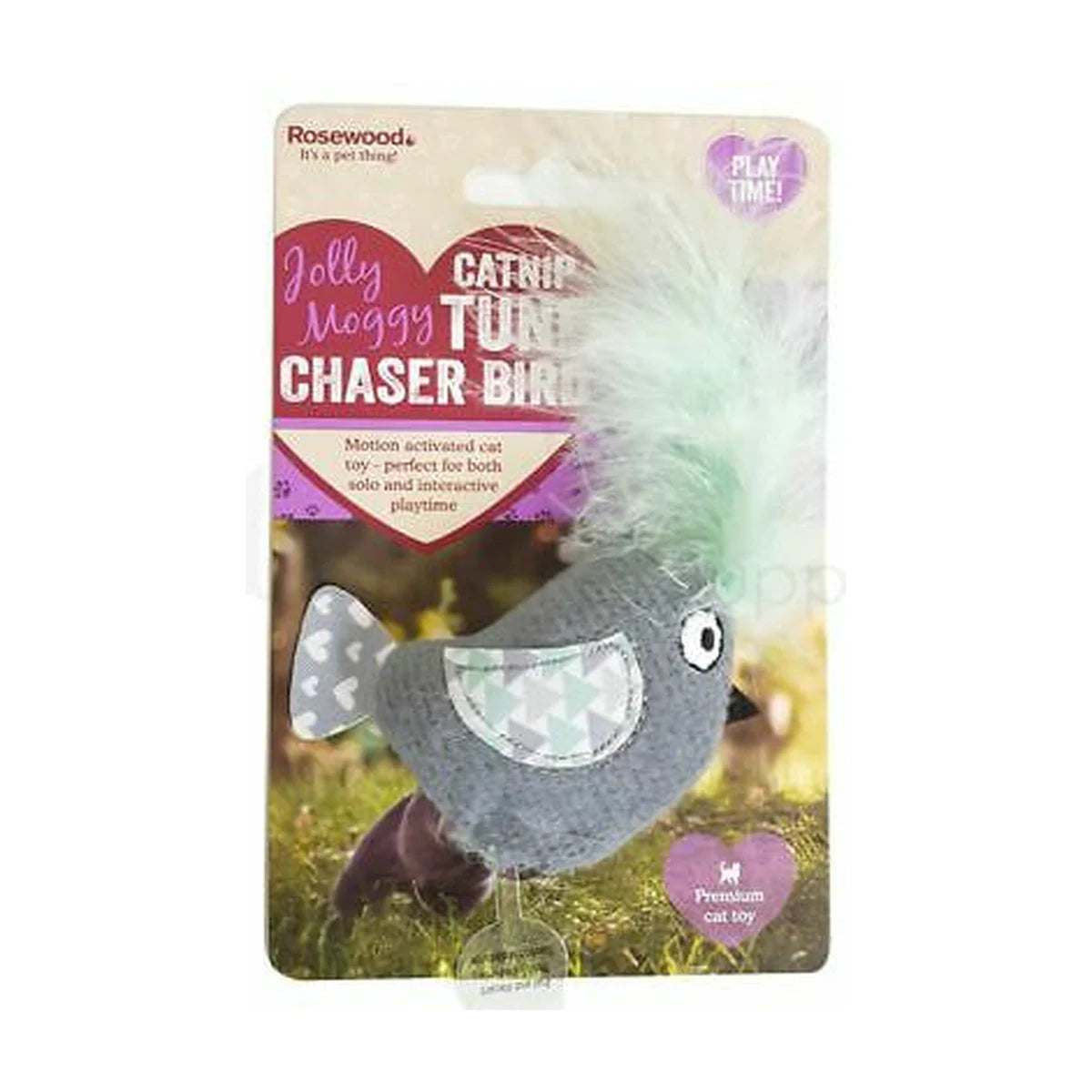 Rosewood Jolly Moggy Catnip Tune Chaser Bird in retail packaging