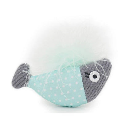 Rosewood Jolly Moggy Catnip Tune Chaser Fish catnip filled plush toy with mint feather detail