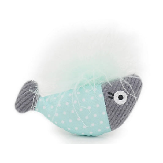 Rosewood Jolly Moggy Catnip Tune Chaser Fish catnip filled plush toy with mint feather detail