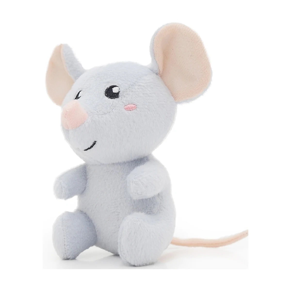 Rosewood Jolly Moggy grey mouse plush catnip toy side view with tail