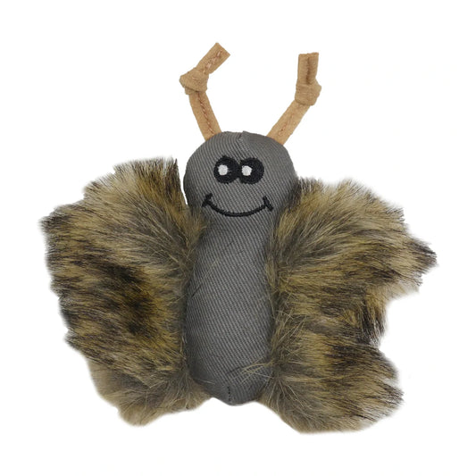 Rosewood Jolly Moggy silvervine butterfly cat toy with furry wings on a white background