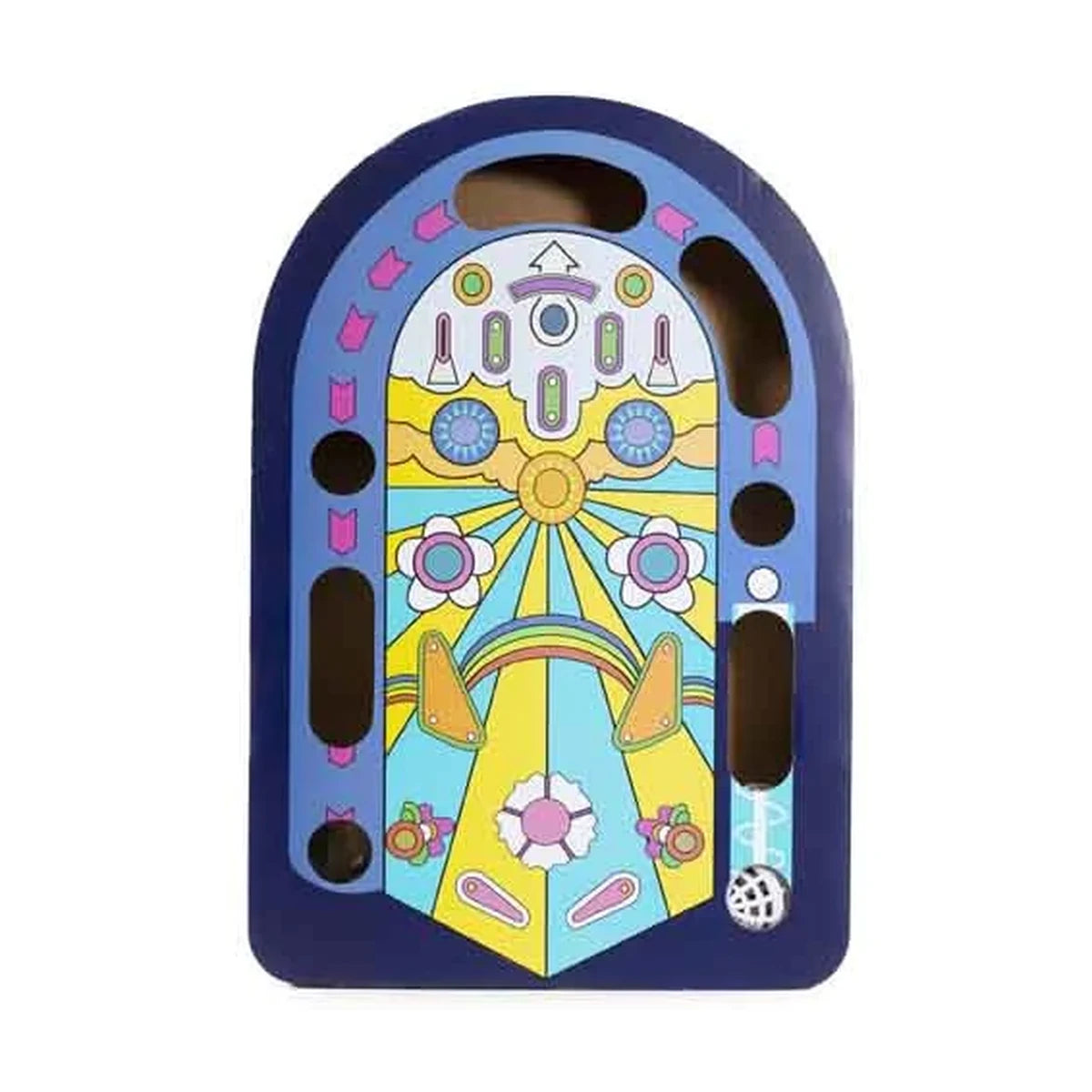 Rosewood Juke Box cardboard cat scratcher shown upright with a colourful retro design and ball-track openings