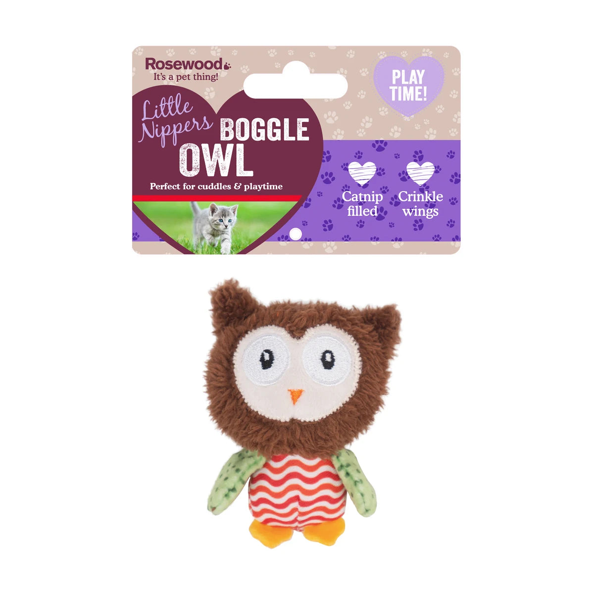 Rosewood Little Nippers Boggle Owl catnip cat toy in packaging