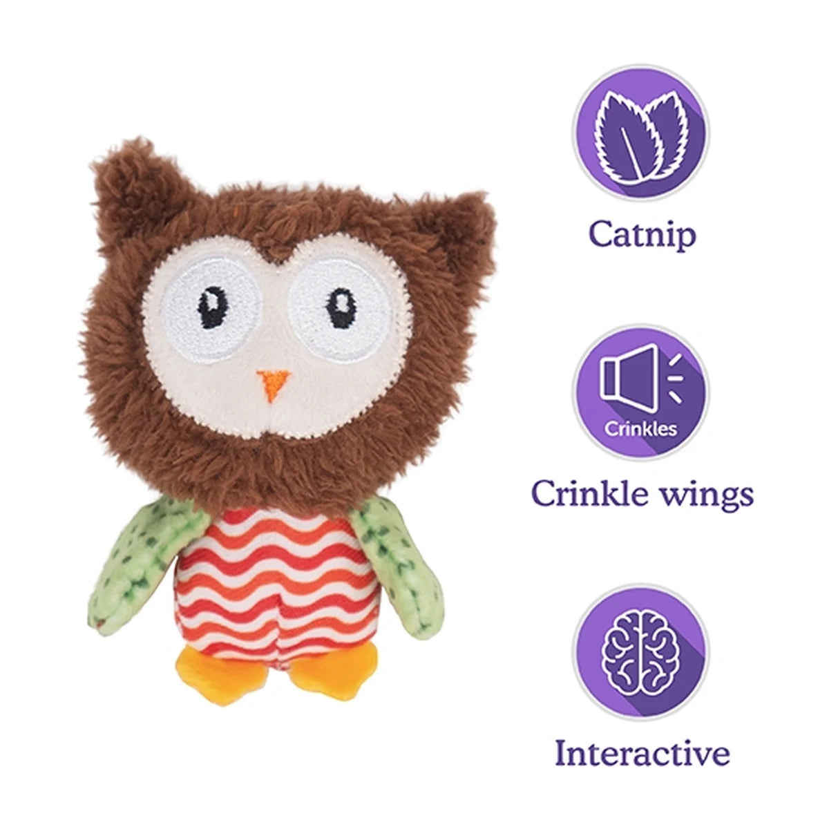 Rosewood Little Nippers Boggle Owl cat toy size guide showing 9 cm height