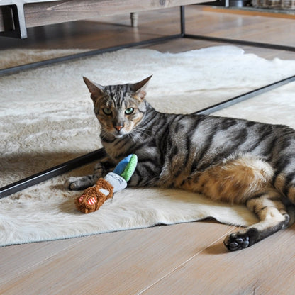 Cat relaxing with Rosewood Little Nippers Floppy Rabbit catnip plush toy