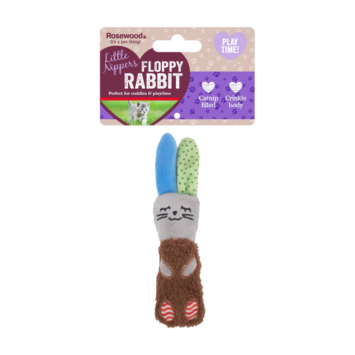 Rosewood Little Nippers Floppy Rabbit catnip cat toy in packaging