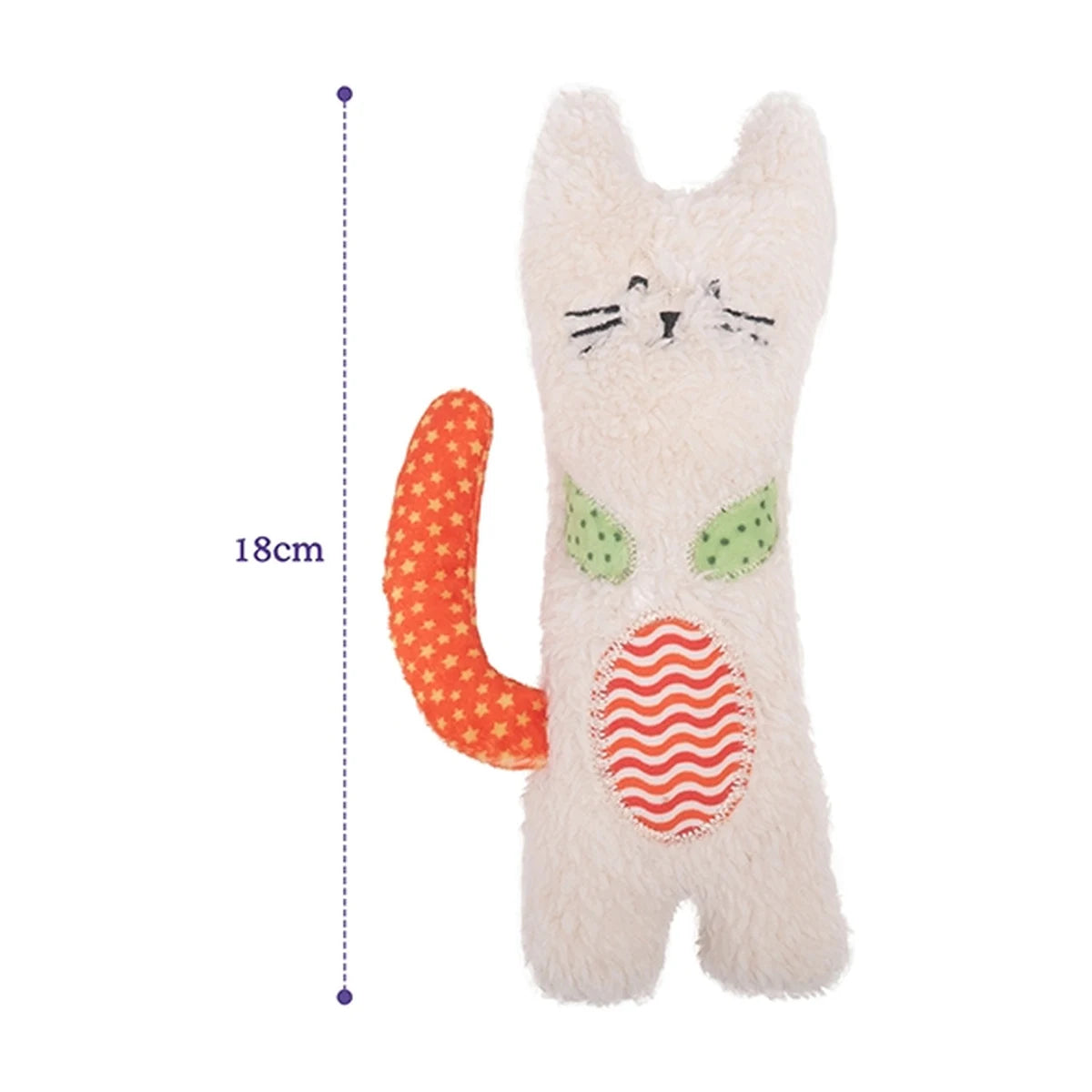 Rosewood Little Nippers Kitty Crunch catnip kitten toy size guide showing 18 cm height