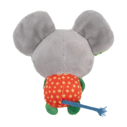 Back view of Rosewood Little Nippers Mighty Mouse catnip cat toy with blue tail