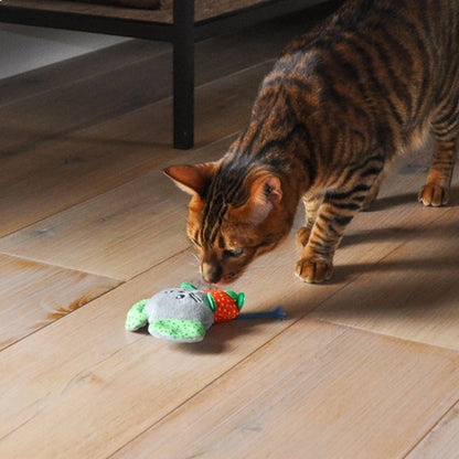 Cat playing with Rosewood Little Nippers Mighty Mouse catnip cat toy