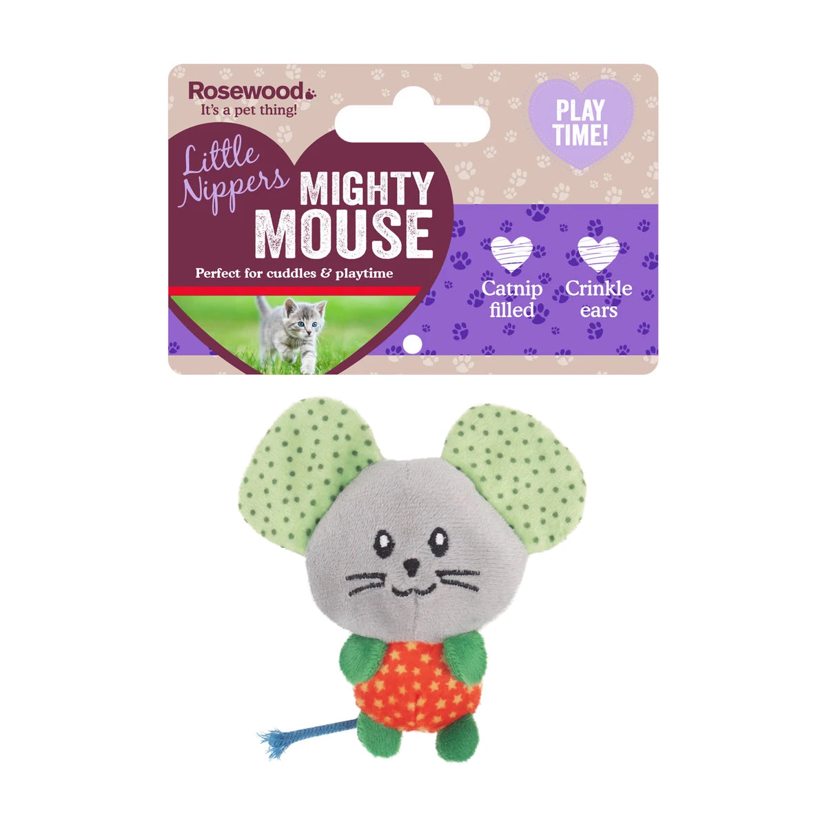 Rosewood Little Nippers Mighty Mouse catnip cat toy in front packaging