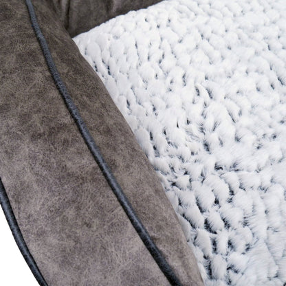 Close-up of the soft white plush fleece cushion and textured grey fabric side of the Rosewood Luxury Fleece Lined Plush Sofa Dog Bed.