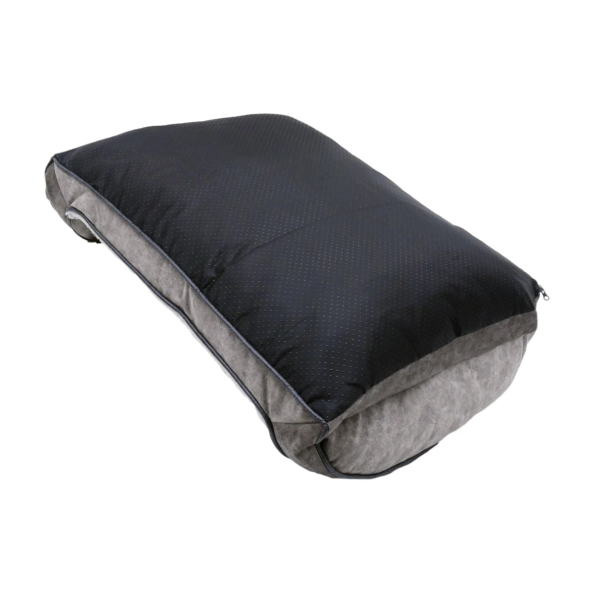 Underside of the Rosewood grey fleece-lined sofa dog bed showing the black non-slip base and grey fabric edges.