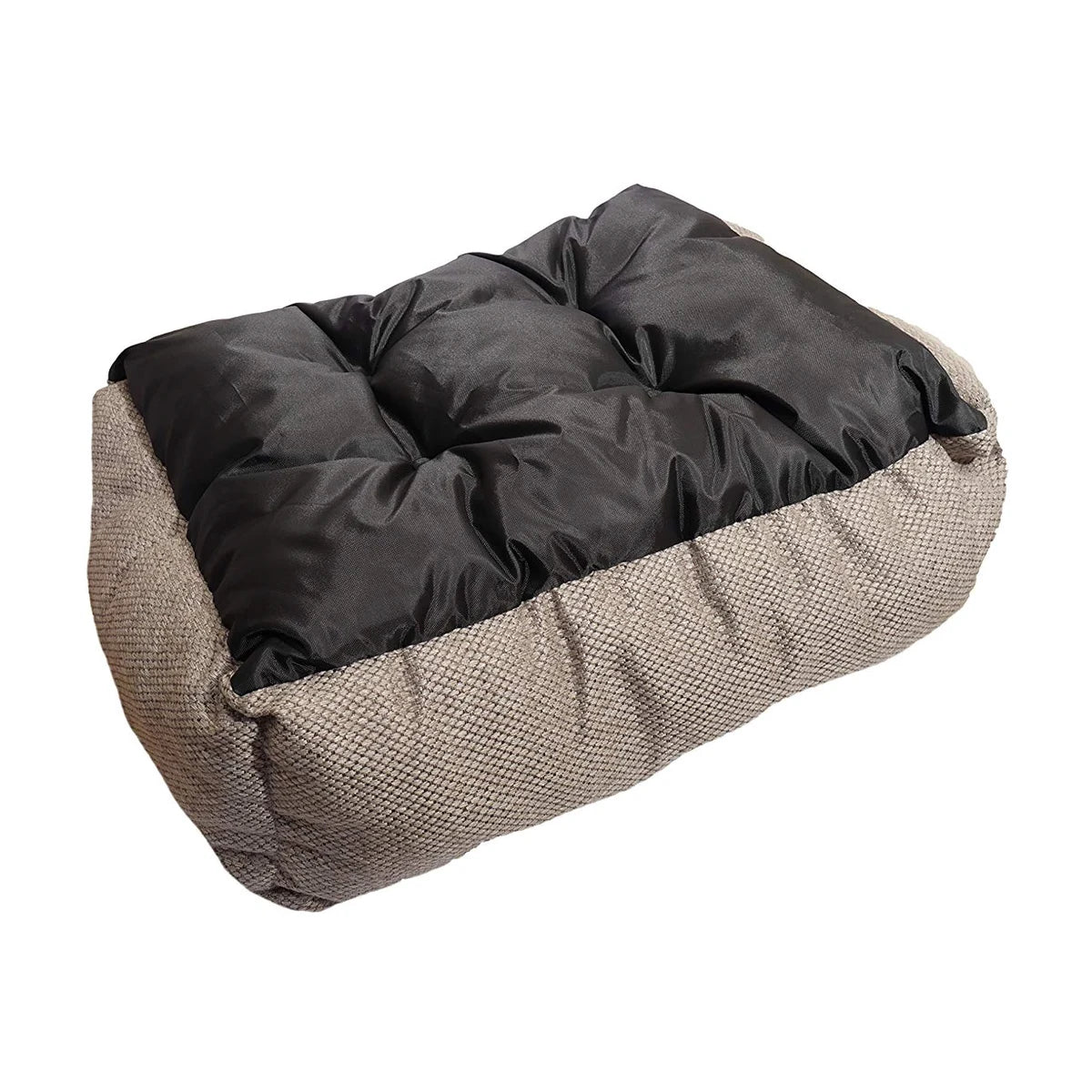 Underside of Rosewood Luxury Truffle Square Dog Bed showing its black non-slip base and textured truffle-coloured outer fabric.