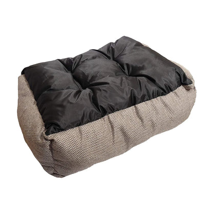 Underside of Rosewood Luxury Truffle Square Dog Bed showing its black non-slip base and textured truffle-coloured outer fabric.