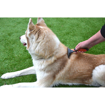 Dog being groomed with Rosewood Moult Stoppa de-shedding tool
