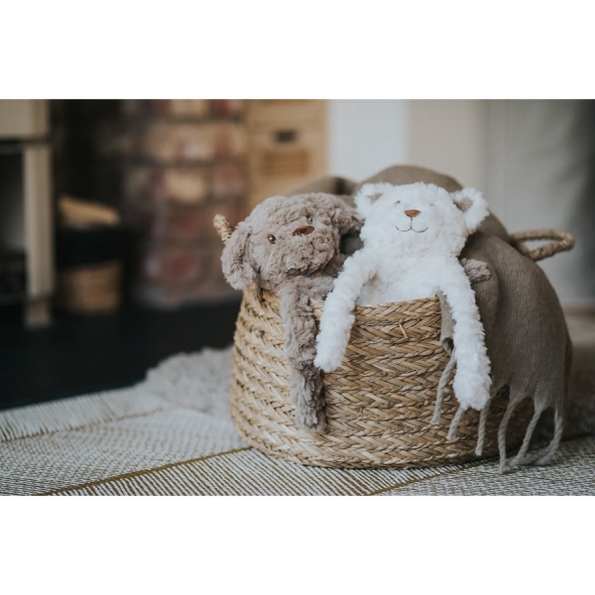 Rosewood My Dog Dog plush comfort toy displayed in a basket with other My Dog plush characters