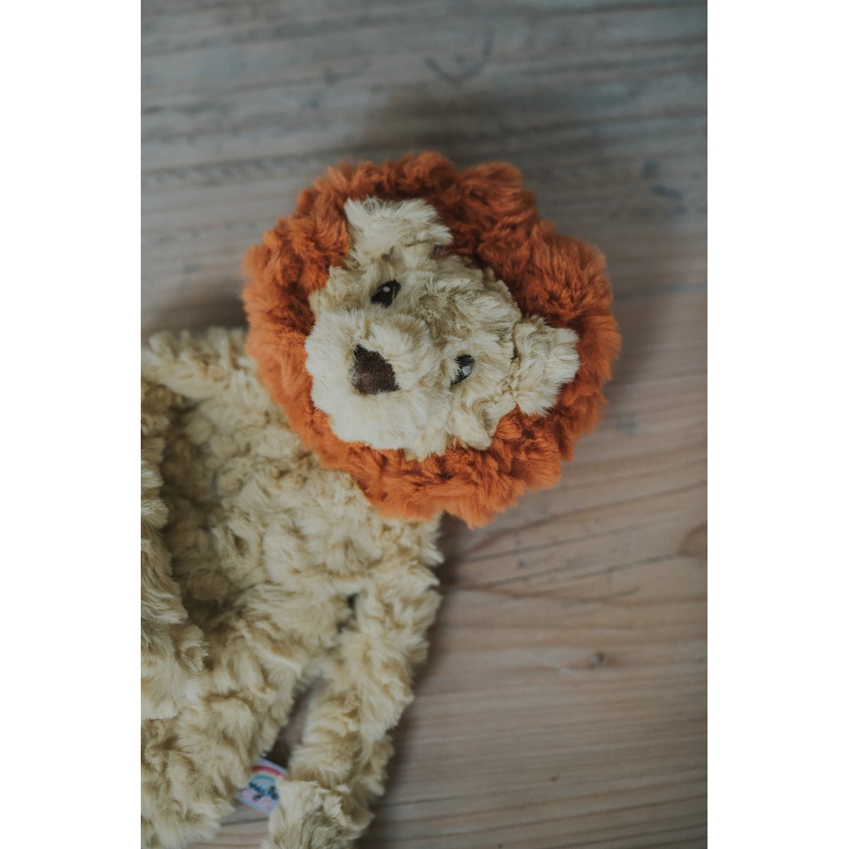Rosewood My Dog Lion plush dog toy resting on the floor showing its soft cream and orange design