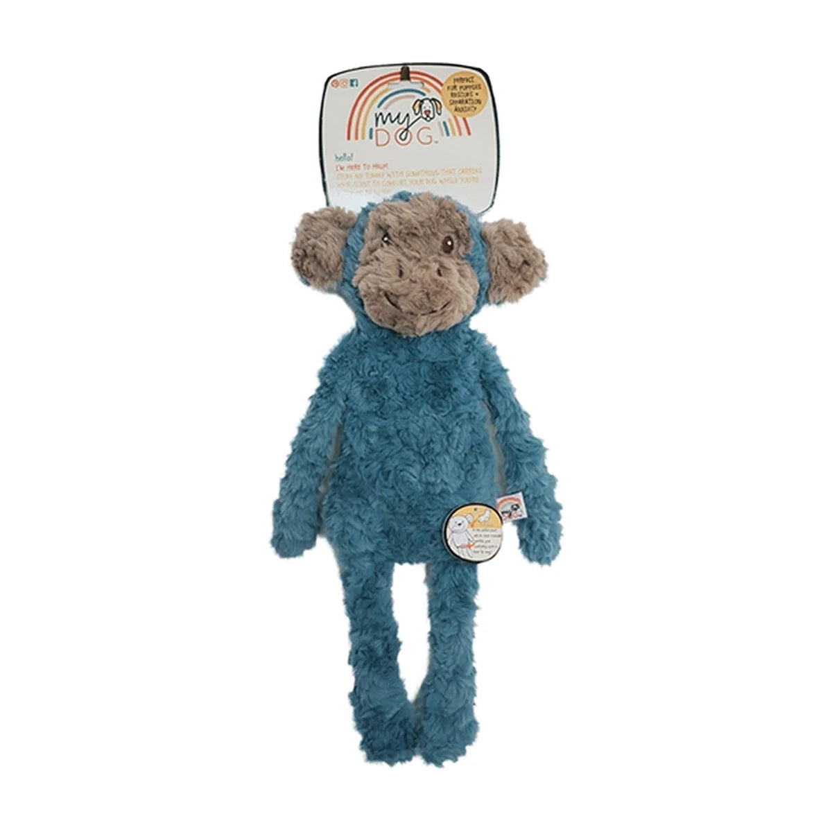 Rosewood My Dog Monkey 40cm blue plush dog toy with product tag