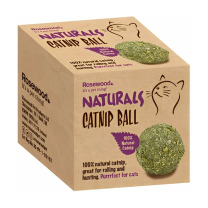 Rosewood Naturals Catnip Ball Cat Toy box shown at an angle on a white background