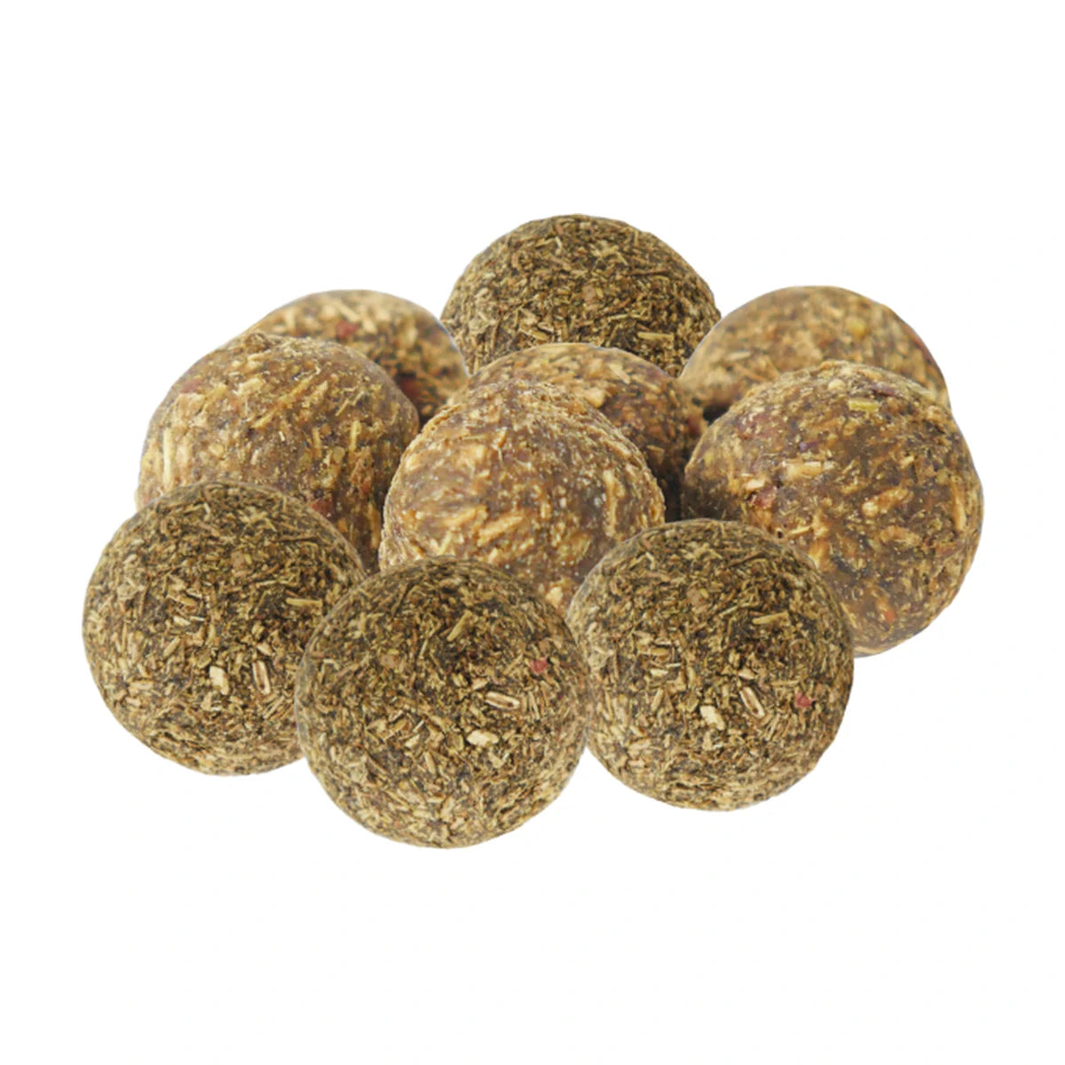 Group of Rosewood Naturals mini catnip balls arranged on a white background